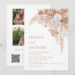 3 Fotos Boho-Aquarell-Blumen Casual-Hochzeit Einladung