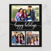 3 Fotos Collage Happy Holidays Chic Modern Black Postkarte (Vorderseite)