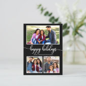 3 Fotos Collage Happy Holidays Chic Modern Black Postkarte (Stehend Vorderseite)