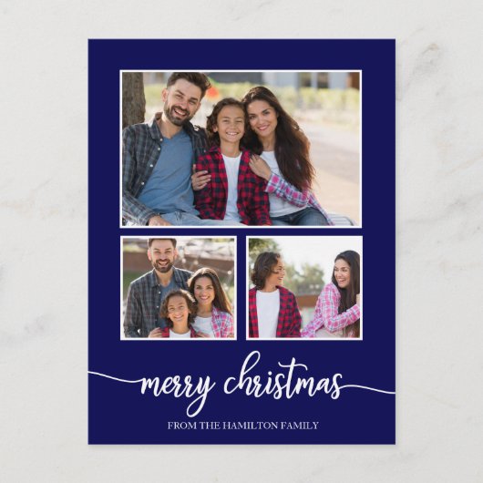 3 Fotos Collage Niedlich Script Frohe Weihnachten Postkarte (Vorderseite)