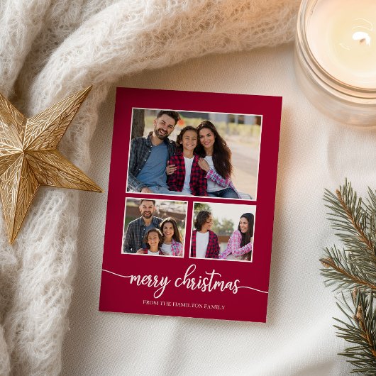 3 Fotos Collage Niedlich Script Frohe Weihnachten Postkarte