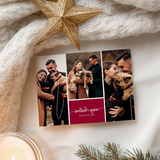 3 Fotos Collage Stilvolle Schrift Frohe Weihnachte Postkarte