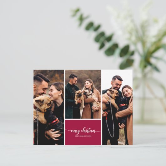 3 Fotos Collage Stilvolle Schrift Frohe Weihnachte Postkarte (Stehend Vorderseite)