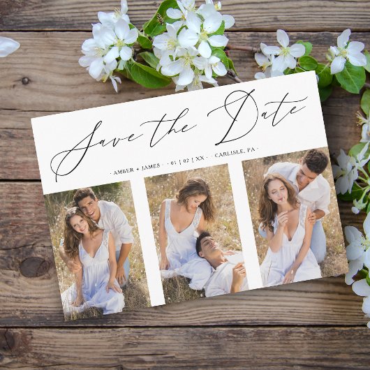 3 Fotos Collage Verlobt Chic Romantische Hochzeit Save The Date