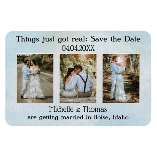 3 Fotos Dusty Blue Speichern Sie das Datumsfenster Magnet (Horizontal)