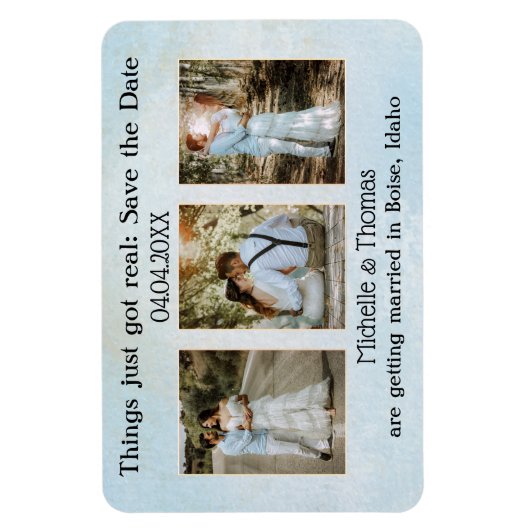 3 Fotos Dusty Blue Speichern Sie das Datumsfenster Magnet (Vertikal)