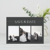 3 Fotos Einfache und Minimalistische Schwarze Hoch Save The Date (Stehend Vorderseite)