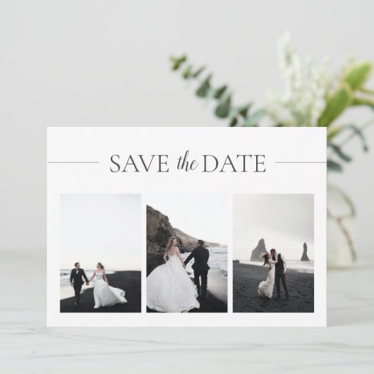 3 Fotos Elegante klassische Hochzeit speichern das Save The Date (Stehend Vorderseite)