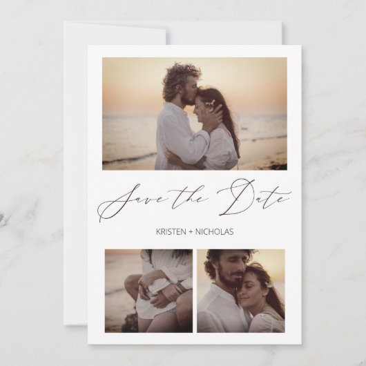 3 Fotos Elegantes Instantáneas Sesión Pareja Feliz Save The Date (Vorderseite)