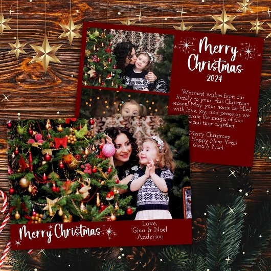 3 Fotos Frohe Weihnachten Moderne Schrift Rot