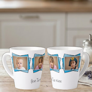 3 Fotos, fügen Sie Ihren Text blau hinzu Milchtasse