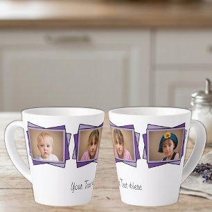 3 Fotos, fügen Sie Ihren Text violett hinzu Milchtasse