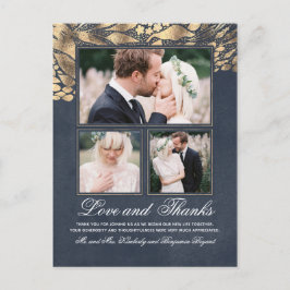 3 Fotos Gold und Navy Hochzeit Vielen Dank Postkarte