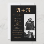 3 Fotos Golden Typografy Monogram Wedding Einladung (Vorderseite)
