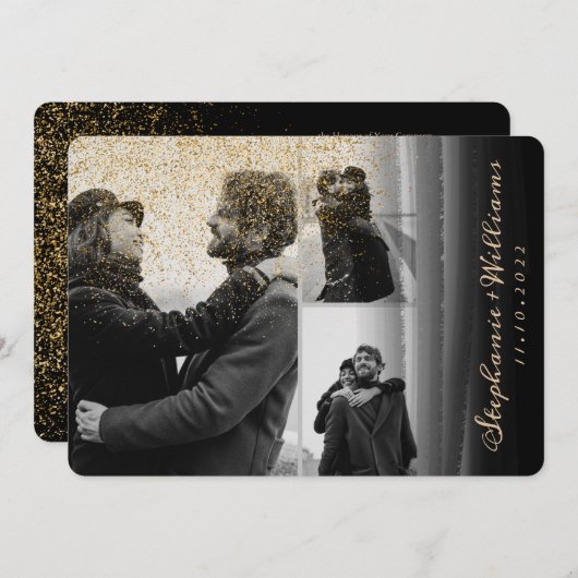 3 Fotos Goldmedaille Glitzer Black Watercolor Hoch Einladung (Vorne/Hinten)