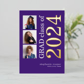 3 Fotos Grad 2025 Ankündigung Lila Goldfolie (Stehend vorne)