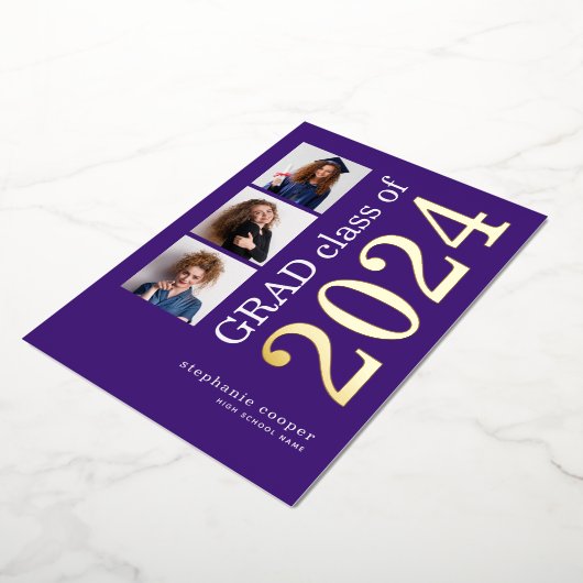 3 Fotos Grad 2025 Ankündigung Lila Goldfolie (Gedreht)