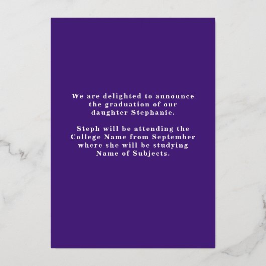 3 Fotos Grad 2025 Ankündigung Lila Goldfolie (Rückseite)