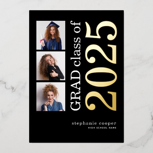 3 Fotos Grad 2025 Real Gold Foil Ankündigung (Vorderseite)