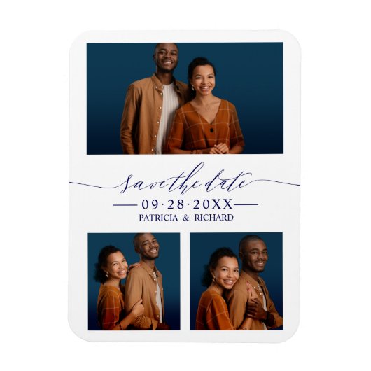 3 Fotos Hochzeit speichern das Datum Magnet (Vertikal)