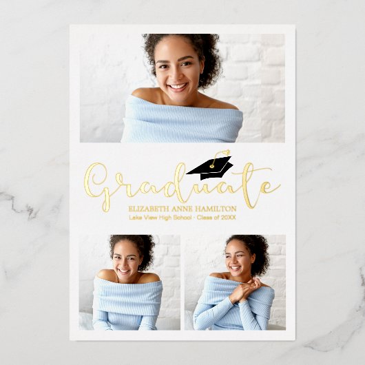 3 Fotos Kollage Grad Ankündigung Einladung (Vorderseite)