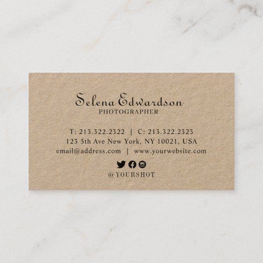 3 Fotos Lässig Rustic Kraft White Typografy Visitenkarte (Rückseite)