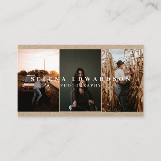 3 Fotos Lässig Rustic Kraft White Typografy Visitenkarte (Vorderseite)