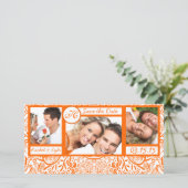 3 Fotos lieben Vögel Orange Damask Save the Date (Stehend Vorderseite)