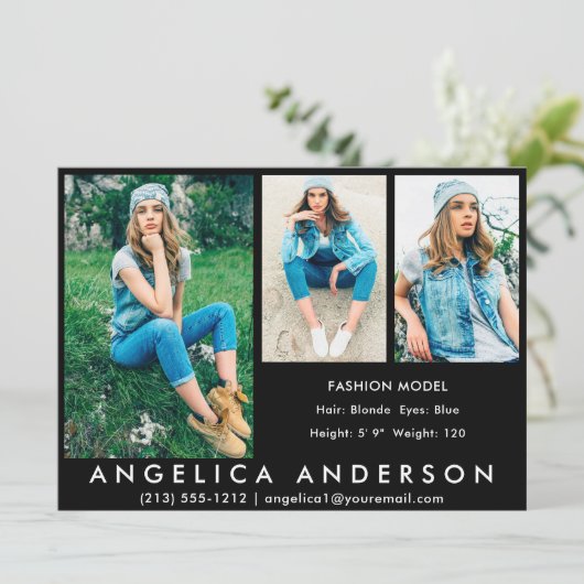 3 Fotos Modell Comp Card Blank Einladung (Stehend Vorderseite)