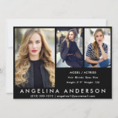 3 Fotos Modell-Hauptdarsteller-Comp-Karte schwarz Einladung (Vorderseite)