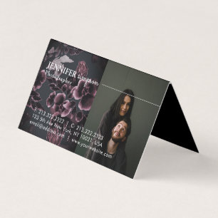 3 Fotos Navy Blue und Burgund Floral Muster Visitenkarten