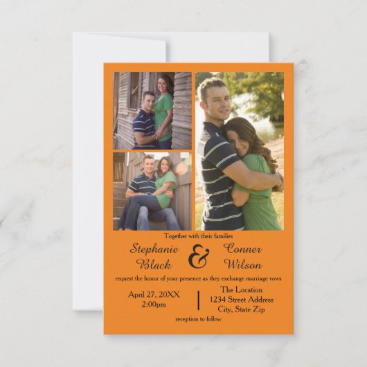 3 Fotos Orange - 3x5 Einladung zur Hochzeit (Vorderseite)
