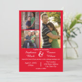 3 Fotos Rot - Einladung zur Hochzeit (Stehend Vorderseite)