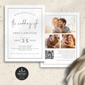 3 Fotos Script Line Border QR Schwarz-weiß Wedding Einladung