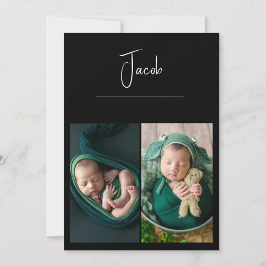 3 Fotos Simple Baby Black Birth Ankündigung (Vorderseite)