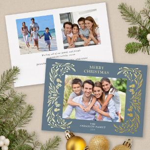 3 Fotos Weihnachtsgrün Gold Folien Feiertagskarte