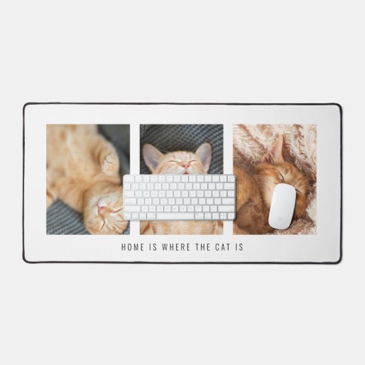 3 Fotos Zuhause ist, wo die Katze weiß ist Schreibtischunterlage (Tastatur & Maus)