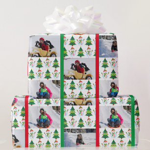 3 Fotovorlage Snowman Kids Family Fun Wrapping Geschenkpapier