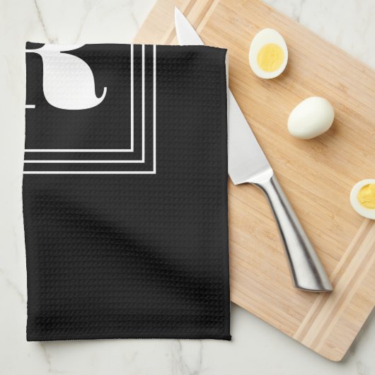 3 Frame Monogramm | Schwarz/Weiß Geschirrtuch (Viertel Falte)