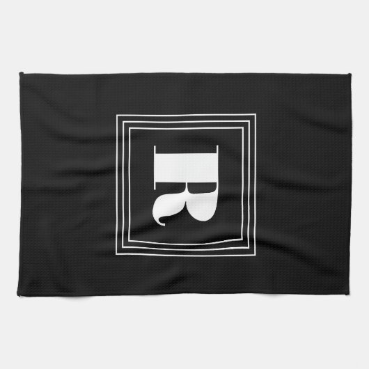 3 Frame Monogramm | Schwarz/Weiß Geschirrtuch (Horizontal)