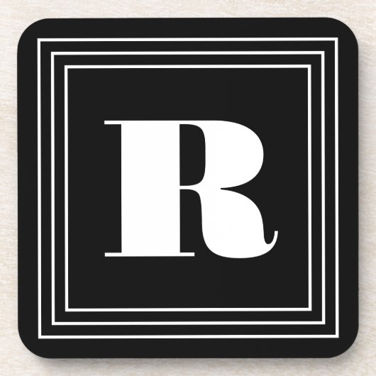3 Frame Monogramm | Schwarz/Weiß Getränkeuntersetzer (Vorderseite)