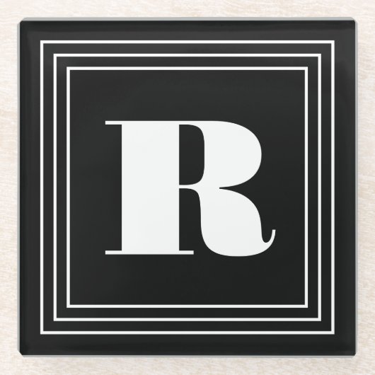 3 Frame Monogramm | Schwarz/Weiß Glasuntersetzer (Vorderseite)