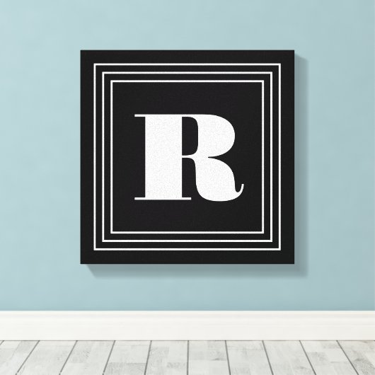 3 Frame Monogramm | Schwarz/Weiß Leinwanddruck (Insitu (Holzboden))