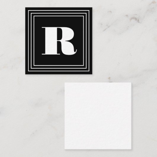 3 Frame Monogramm | Schwarz/Weiß Mitteilungskarte (Vorne/Hinten)