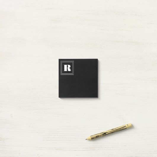 3 Frame Monogramm | Schwarz/Weiß Post-it Klebezettel (Auf Schreibtisch)