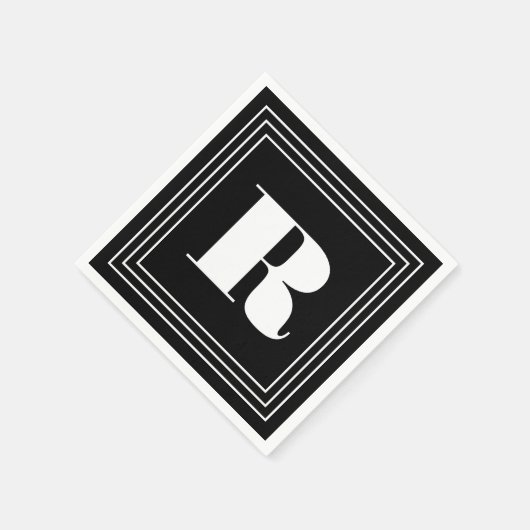 3 Frame Monogramm | Schwarz/Weiß Serviette (Ecke)