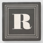 3 Frame Monogramm | Schwarz/Weiß Steinuntersetzer (Vorderseite)