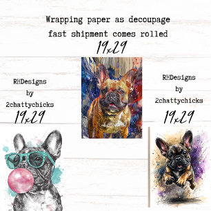 3 Französische Bulldogge Trio Geschenkpapier Decou Set