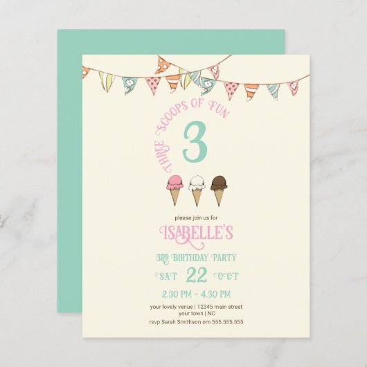 3 Fun 3. Geburtstag Eiscreme Party (Vorne/Hinten)