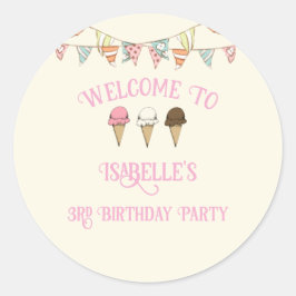 3 Fun 3. Geburtstag Eiscreme Party Runder Aufkleber